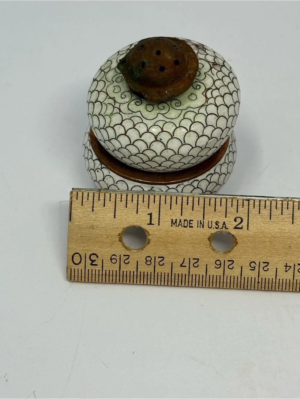 Vintage Chinese Cloisonné Enamel Individual Open Salt Cellar & Pepper Shaker Set